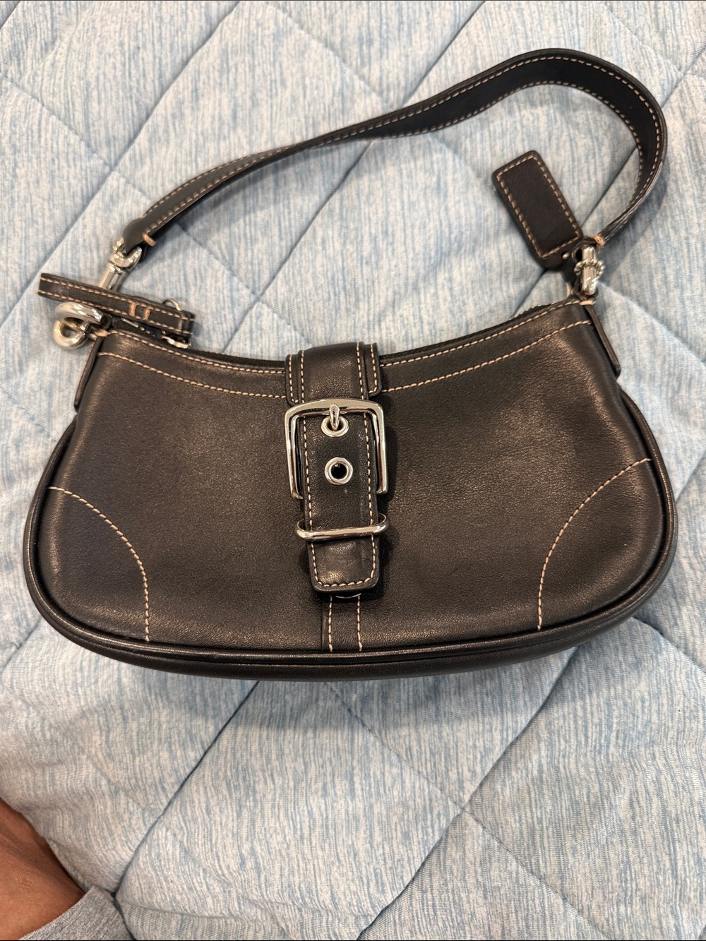 Coach Vintage Y2K Mini Hamptons Black Leather Buckle Demi Bagl
